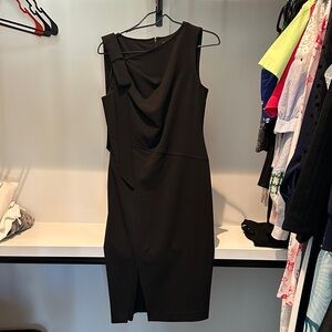 Calvin Klein Black Sleeveless Midi Sheath Dress with Drape